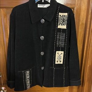 Anage Black Jacket with Artistic Embroidery